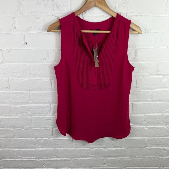 NWT J Crew Women's Sleeveless Tuxedo AE889 Tank Top Pleated Red Drapey Size XS